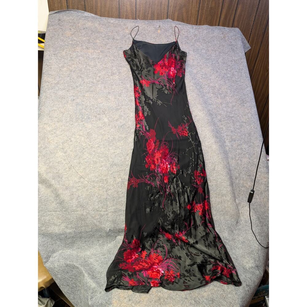 Y2K Morrell Maxie Size 8 Black Red Pink Silky Sexy Valentine's Maxi Dress Party - Picture 8 of 9